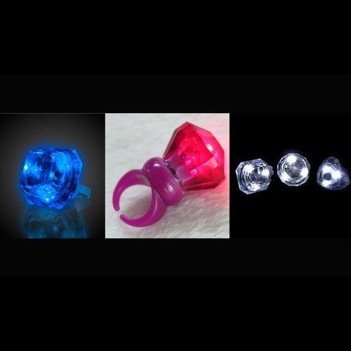 LED Light-Up Flashing Supersized Diamond Ring - Patriotic Theme- Red White Blue (3 Pairs Per Pack) - Glow-Paradise