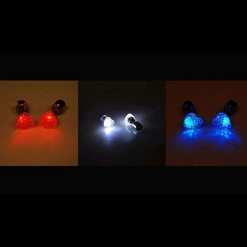 LED Light Up Heart Stud Earrings-Patriotic Theme - Red White Blue (3 Pairs Per Pack) - Glow-Paradise
