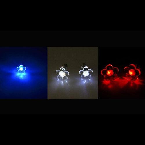 LED Light Up Flower Stud Earrings-Patriotic Theme - Red Blue White (3 Pairs Per Pack) - Glow-Paradise