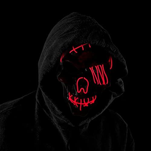 Halloween Mask LED Light up Costumes Scary Mask for Party Supplies Favor (Red pirate) - Glow-Paradise