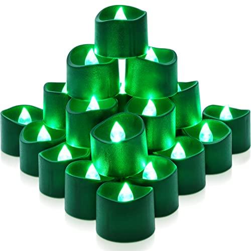 Homemory 24-Pack Eerie Green Tea Lights Battery Operated, Halloween Candle Tea Lights, Flameless Flickering Green Candles, Ideal for Halloween, Holiday Decor, Theme Party, Dia 1-2/5