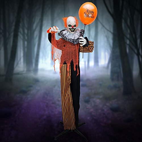 Holidayana Creepy Clown Halloween Animatronic - 5.6 ft Tall Animated Clown with Balloon Halloween Decoration, Sound and Touch Activated with Sounds, Lights and Movement - Glow-Paradise