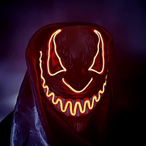 Xcovpds Halloween Scary LED Mask Costume Light Up Mask with 3 Lighting Modes EL Mask for Halloween Costume Cosplay Party - Halloween Glowing Mask for Men Women Kids(Red - Glow-Paradise