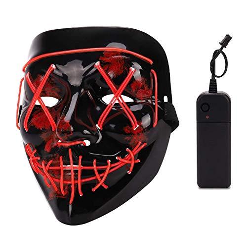 Depointer Halloween Scary Mask Cosplay Led Costume Mask EL Wire Light up Halloween Festival Party(Red) - Glow-Paradise