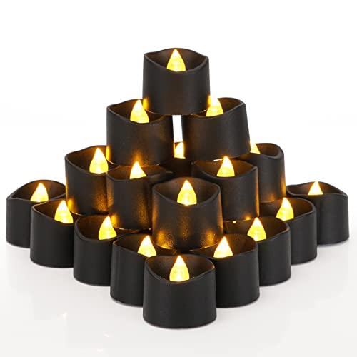Homemory 24-Pack Black Tea Lights Candles Battery Operated, Halloween Candle Tea Lights, Flameless Flickering Black Candles, Ideal for Holiday Decor, Theme Party, Dia 1-2/5