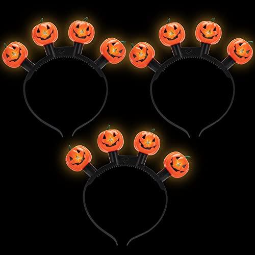 JOYIN Halloween 3 Pcs LED Pumpkin Headband with 6 Different Flashing Light Modes, Light Up Pumpkin Shaped Headband for Halloween Party Favor and Supplies, Halloween Accessory Supplies - Glow-Paradise