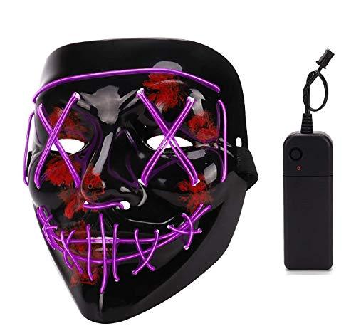 Depointer Halloween Scary Mask Cosplay Led Costume Mask EL Wire Light up Halloween Festival Party(Purple) - Glow-Paradise