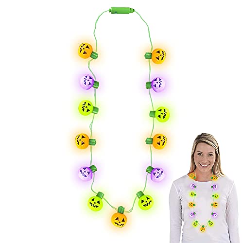 ArtCreativity Light-Up Jack-O-Lantern Necklace with Multi-Mode Flashing LEDs, Halloween Party Favors, Halloween Party Accessories for Women, Men, and Kids, Great Gift Idea, Stocking Stuffer - Glow-Paradise