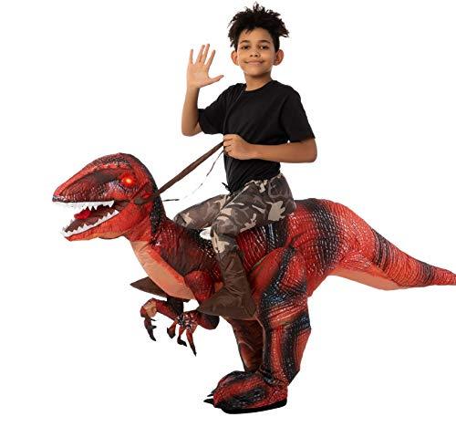 Spooktacular Creations Inflatable Halloween Costume Ride A Raptor Inflatable Costume with LED Light Eyes (Red, Child (4-6)) - Glow-Paradise