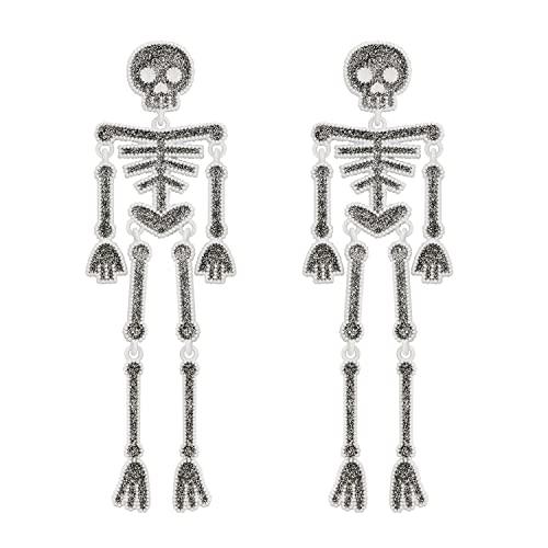 White Skeleton Halloween Earring for Women, Skull Halloween Drop Earrings 9.7cm - Glow-Paradise