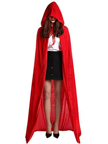 Unisex Full Length Hooded Cloak Adult Velvet Cape Halloween Party Cosplay Costume Cloak ( Red, S (Length: 120cm)) - Glow-Paradise