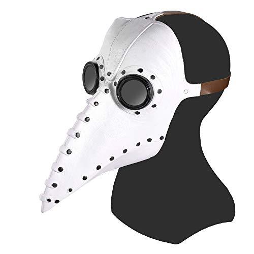 Stegosaurus Plague Doctor Bird Mask Long Nose Beak Cosplay Steampunk Halloween Costume Props Latex Material D-White - Glow-Paradise