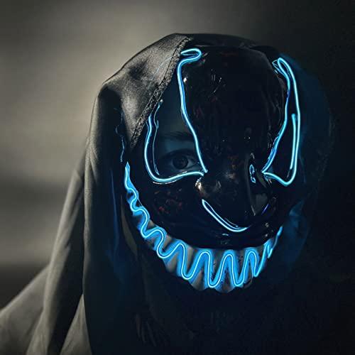 Xcovpds Halloween Scary LED Mask Costume Light Up Mask with 3 Lighting Modes EL Mask for Halloween Costume Cosplay Party - Halloween Glowing Mask for Men Women Kids(Blue) - Glow-Paradise