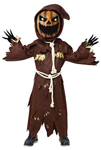 Scary Scarecrow Pumpkin Bobble Head Costume w/ Pumpkin Halloween Mask for Kids Role-Playing (3T(3-4yr)) - Glow-Paradise