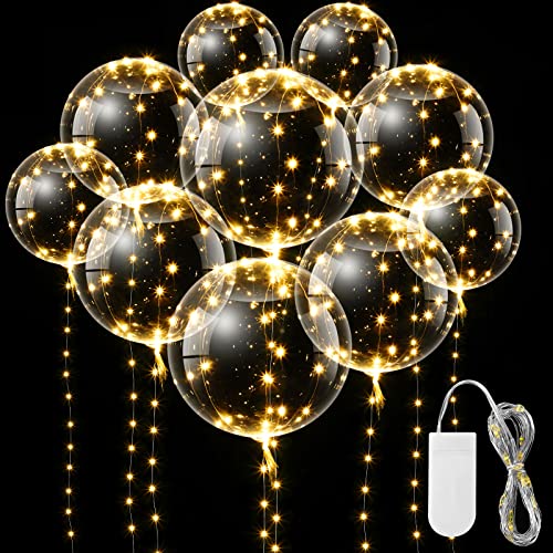 10 Pcs Bobo Balloons, 10 Pcs String LED Light up Balloons with Clear Balloons for Helium Tank Birthday Party Wedding House Decorations, Warm White - Glow-Paradise