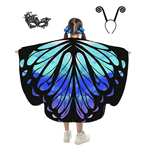 Butterfly Wings for Kids Butterfly Shawl Fairy Girl Cape Nymph Pixie Costume Halloween Accessory Children Size (Starry Blue c) - Glow-Paradise