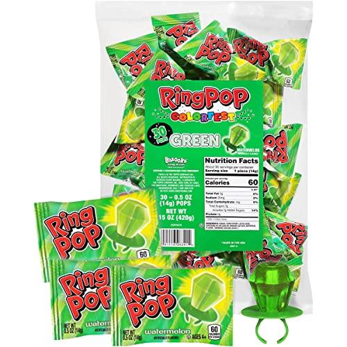 Ring Pop Individually Wrapped Back to School Green Watermelon Party Pack – 30 Count Watermelon Flavored Green Candy Lollipop Suckers - Green Candy for School Treats & Care Packages - Glow-Paradise