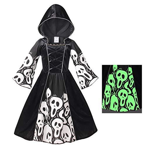 yolsun Skeleton Ghost Witch Costume for Girls, Glow in The Dark, Halloween Fearsome Costume(10-12 Years) - Glow-Paradise