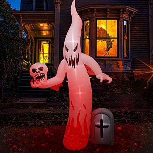 MRTREUP 8.5 Ft Halloween Inflatables Scary Ghost Blow Up Yard Decoration, Halloween Large Inflatable Red Fire Ghost Outdoor Decoration with Build in LEDs Lights Built-in Yard, Garden Lawn Decoration - Glow-Paradise