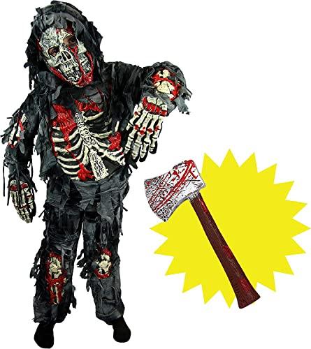 Spooktacular Creations Zombie Deluxe Costume for Child with Bloody Axe (S(5-7)) - Glow-Paradise