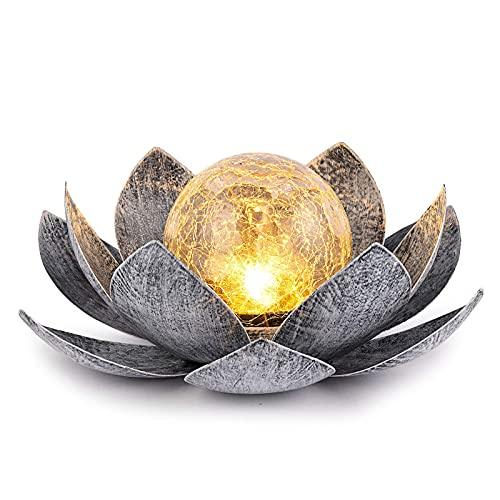 Huaxu Solar Lights Outdoor Garden, Crackle Globe Glass Lotus Decoration, Waterproof LED Metal Flower Lights for Patio,Lawn,Walkway,Tabletop,Ground - Glow-Paradise