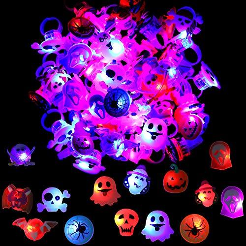 URATOT 100 Pieces Halloween LED Glow Rings Glow in the Dark Rings Halloween Gifts Light Up Toys Rings for Halloween Party Favors Decorations - Glow-Paradise
