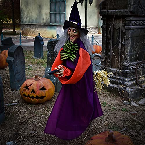 49 Inches Halloween Hanging Vibrating Witch with Light-up Eyes and Scary Sound Effect, Design with Motion and Sound Activation Function for Halloween Prop Décor,Outdoor, Indoor, Haunted House - Glow-Paradise