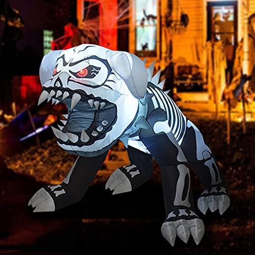 GOOSH 5 Feet Length Halloween Inflatable Puppy Skeleton Dog with Built-in Flashing Red F5 Lights, Blow Up Yard Decoration Clearance with LED Lights Built-in for Holiday/Party/Yard/Garden - Glow-Paradise