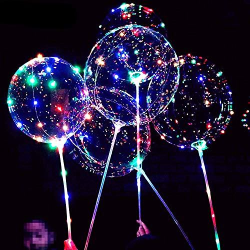 6 PACKS LED Light Up BoBo Balloons with Stick,3 Levels Flashing LED String Lights,20 Inches Bubble Balloons, Air Pump, for Christmas Birthday Party Decoration - Glow-Paradise