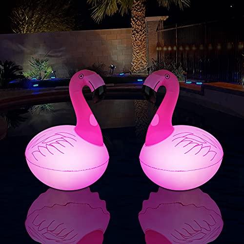 Rukars Floating Pool Lights 2PCS, Solar Flamingo Pool Lights Waterproof, Glow in The Dark Solar Powered LED Lights, Inflatable Floating Lights for Pool Spa Patio Wedding Party Christmas Decorations - Glow-Paradise
