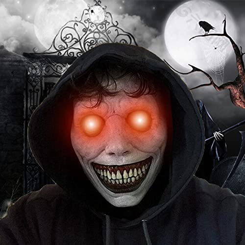 2 Pack Creepy Halloween Mask Eyes Glow,Smiling Demons Terror Ghost Dance Party Mask,Cosplay Props Scary Halloween Costume Party Props Grey-white mask - Glow-Paradise