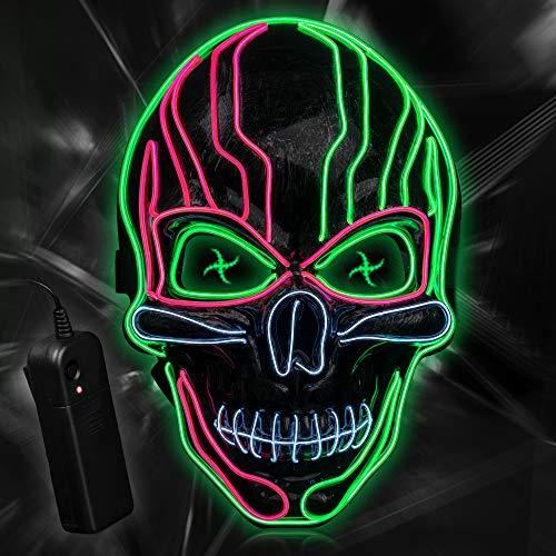 ILEBYGO LED Halloween Mask Light Up Scary Mask Purge Mask with EL Wire 3 Flashing-Modes for Halloween Festival, Party, Cos Play (3 Colors) - Glow-Paradise