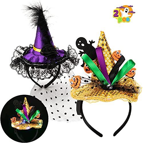 JOYIN 2 Pcs Halloween LED Headbands Light Up Witch Hat Headband, Pumpkin Sequin Hat Headbands for Halloween Costume Dress up Party Supplies, Halloween Party Favor, Cosplay, Halloween Accessories - Glow-Paradise