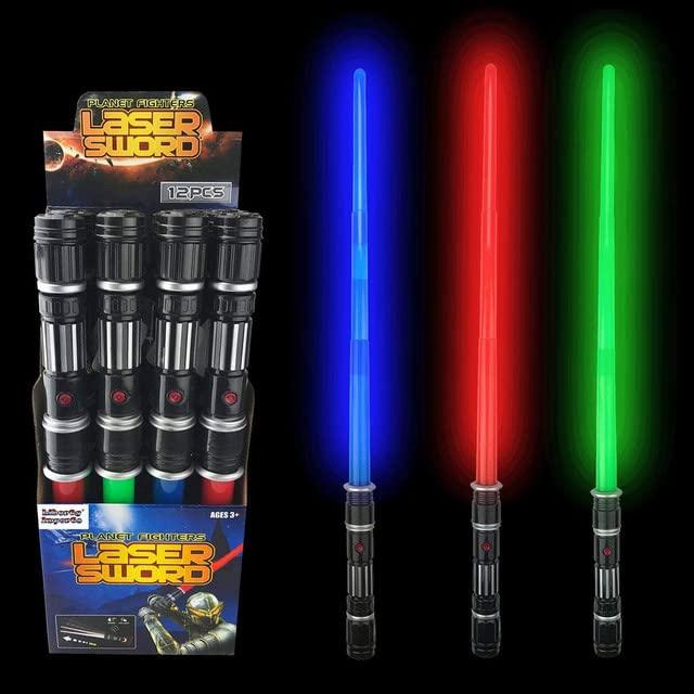 Liberty Imports 12 Pack LED Space Swords Expandable Light Up Sabers Toys with Motion Sensitive FX Sound Effects (Bulk) - Glow-Paradise