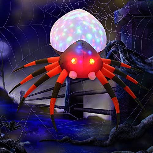 GOOSH 8 FT Width Halloween Inflatables Outdoor Spider with Magic Light, Blow Up Yard Decoration Clearance with LED Lights Built-in for Holiday/Party/Yard/Garden - Glow-Paradise