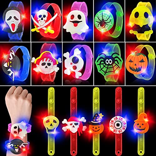 15 Pack Halloween LED Bracelets Halloween Party Favors for Kids 15 Styles Halloween Toys Gifts Halloween Trick Or Treat Goodies Bags Flashing Light Up Bracelet Glow in The Dark Party Supplies - Glow-Paradise