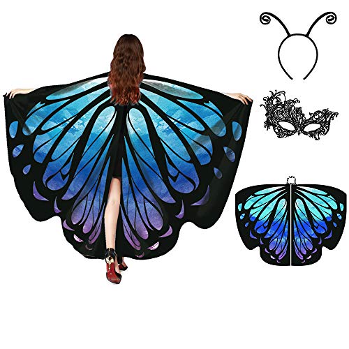 Butterfly Wings for Women, Butterfly Shawl Fairy Ladies Cape Nymph Pixie Costume Accessory (Starry Blue) - Glow-Paradise