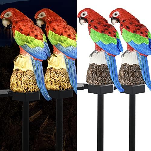 Solar Garden Stake Lights - 2 Pack Parrot Solar Lights Outdoor Garden,IP67 Waterproof Warm White LED Solar Powered Garden Lights for Walkway Yard Backyard Lawn Landscape Decorative(Gules) - Glow-Paradise