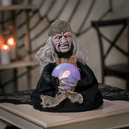 Animated Fortune Teller Witch (lights up and talks) Halloween Decor - Glow-Paradise