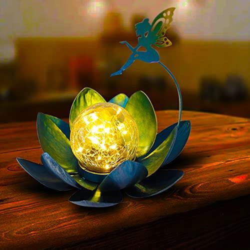 Garden Solar Lights Decorative, Crackle Globe Glass Lotus Flower with Fairy Decor, Mother's Day Gifts Metal Lotus Lamp for Garden Patio Lawn Walkway Tabletop(Warm White) - Glow-Paradise