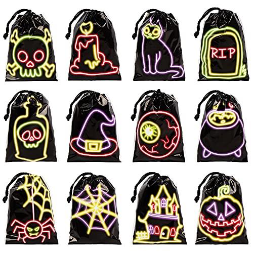 STEFORD 72PCS Halloween Drawstring Candy Bags,Black Shining Halloween Trick or Treat Bags Plastic Goodie Bags Halloween Party Favors - Glow-Paradise