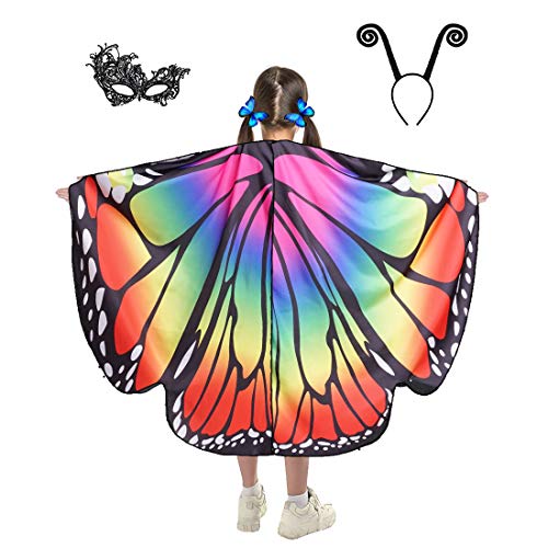 Butterfly Wings for Kids Butterfly Shawl Fairy Girl Cape Nymph Pixie Costume Halloween Accessory Children Size (Rainbow c) - Glow-Paradise