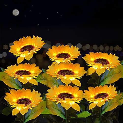 Sunflower Solar Lights, Blueguan 8 Pack Solar Flowers with 80 LED Per Solar Sunflower Lights Set – Durable, Rechargeable LED Solar Flowers Lights Outdoor Garden Waterproof for Patio Lawn Yard Pathway - Glow-Paradise