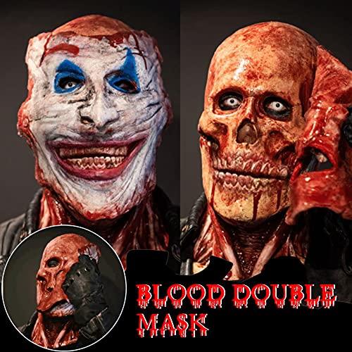 Lanckeli Double Layer Peelable Surface Halloween Horror Mask, Scary Joker Mask + Bloody Creepy Skull Mask with Moving Jaw, Made of Latex, Skin Friendly, Suitable for Horror Costume Parties. - Glow-Paradise