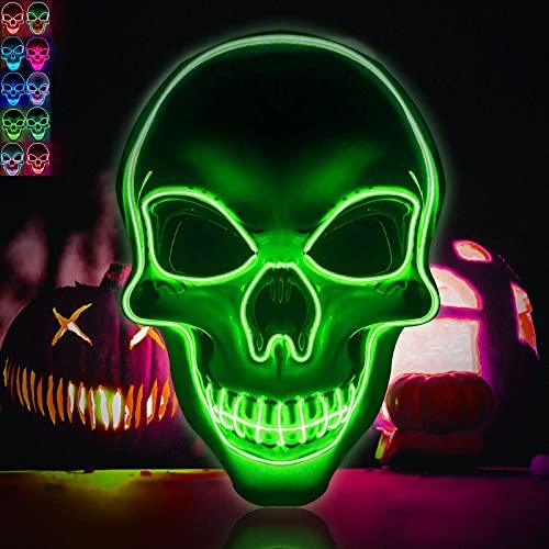 Skull Mask Scary Halloween Mask for Halloween Light Up Skull Mask Festival Party with 3 Flash Modes Green - Glow-Paradise