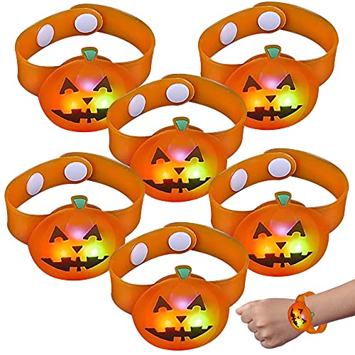 ArtCreativity Light Up Halloween Bracelets, Set of 6, Jack o Lantern Wristbands for Kids with 3 Light-Up Modes, LED Halloween Costume Accessories, Halloween Party Favors and Non-Candy Treats - Glow-Paradise