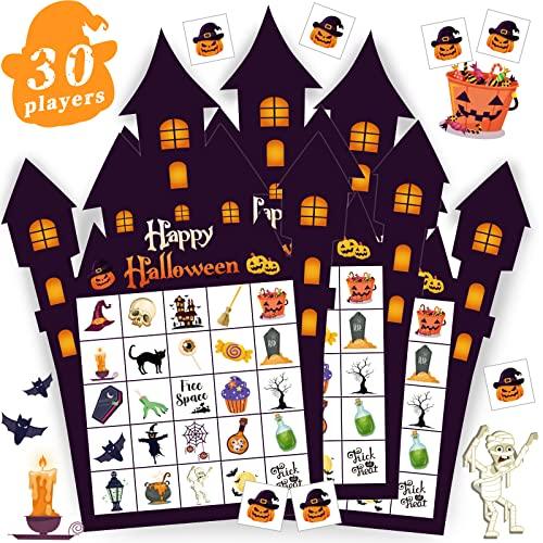 Halloween Bingo Game Cards for Kids Adults 30 Players Halloween Party Matching Game Set Castle Bingo Paper Game for Festival Trick or Treating Family Party Games Supplies Family Activity - Glow-Paradise