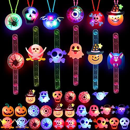 Mosoan Halloween Party Favors Toys for Kids 38 Pieces Halloween Led Light Up Ring Necklaces Bracelets Brooch - Light Up Halloween Toys Glow in the Dark Party Supplies Halloween Goodie Bag Fillers Halloween Prizes Game Toys - Glow-Paradise