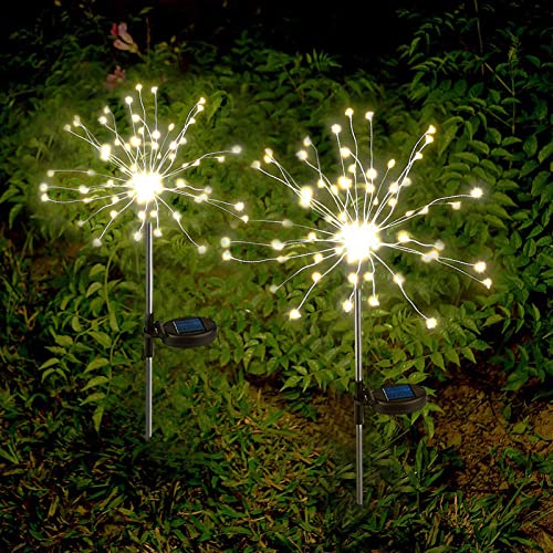 Anordsem Solar Garden Lights Solar Firework Lights Solar Powered String Light with 2 Lighting Modes Twinkling and Steady-ON for Garden, Patio, Yard, Flowerbed, Parties (Warm White) - Glow-Paradise