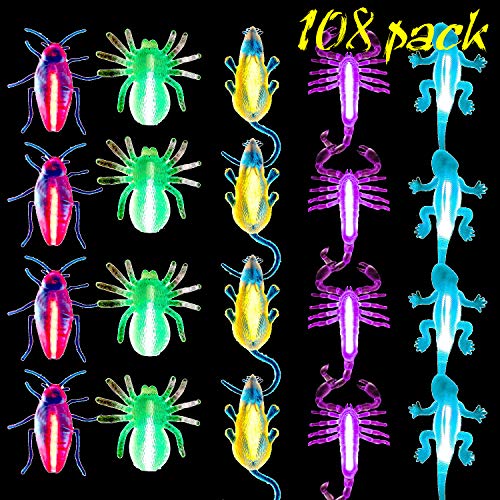 108 PCS Halloween Glow Sticks Bulk ,Halloween Light Up Necklaces, Glow in The Dark Party Favors For Kids and Adults, Halloween Light up toys Treat Bag Fillers (40 Glow Sticks+20 Bugs+20 Ropes+28 Rings) - Glow-Paradise